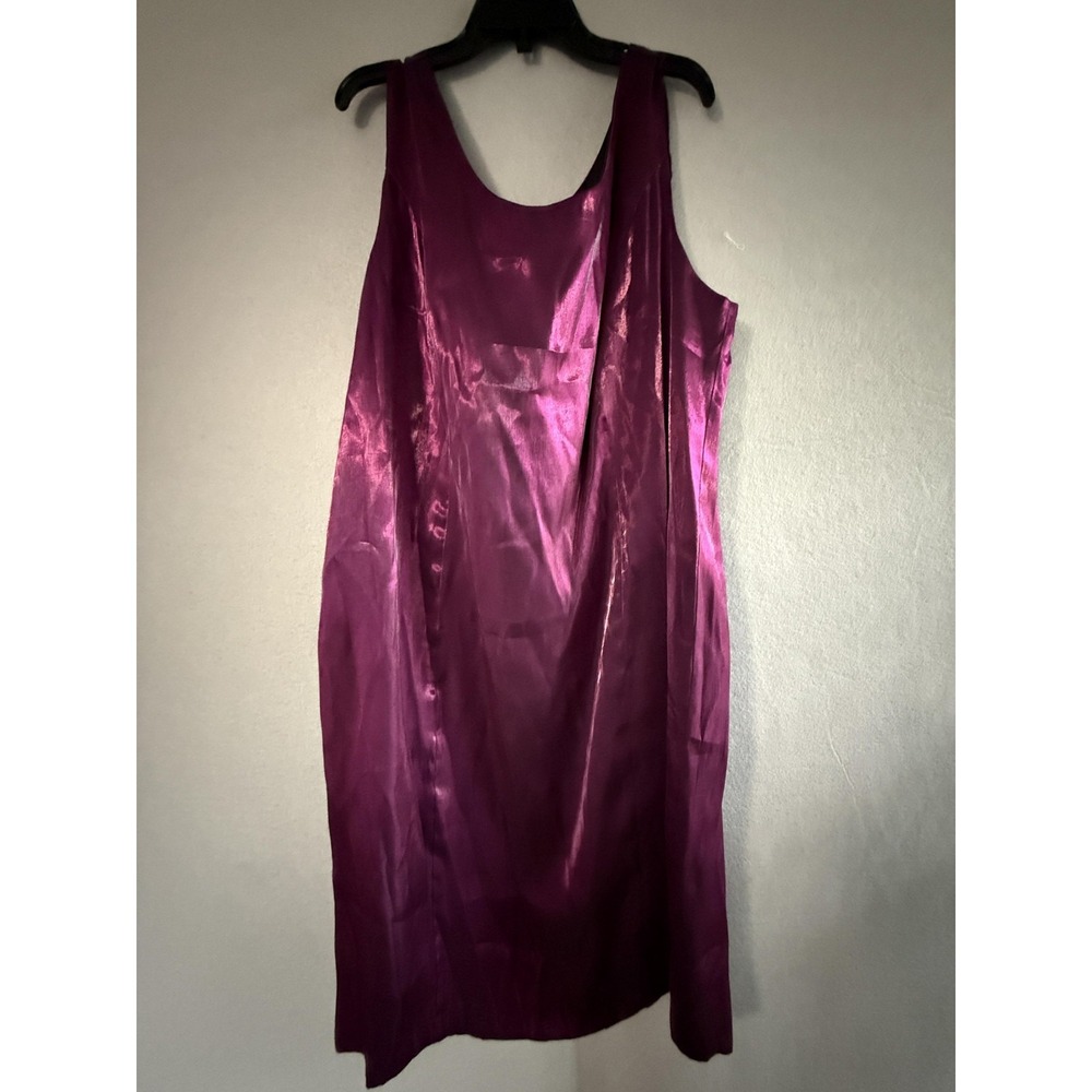 Onyx Nite Dress Womens 22 Purple Satin Scoop Neck Sheath Midi Lined Formal Party